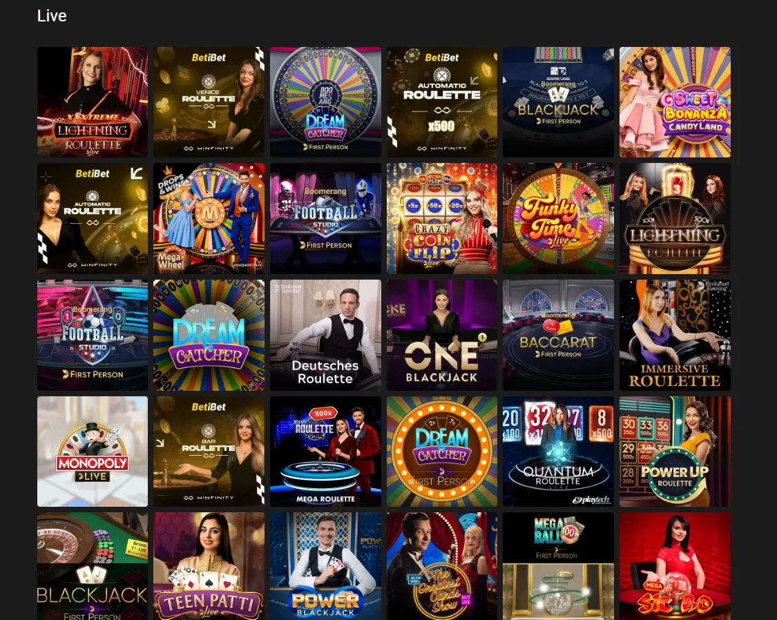 Betibet Live Casino Lobby