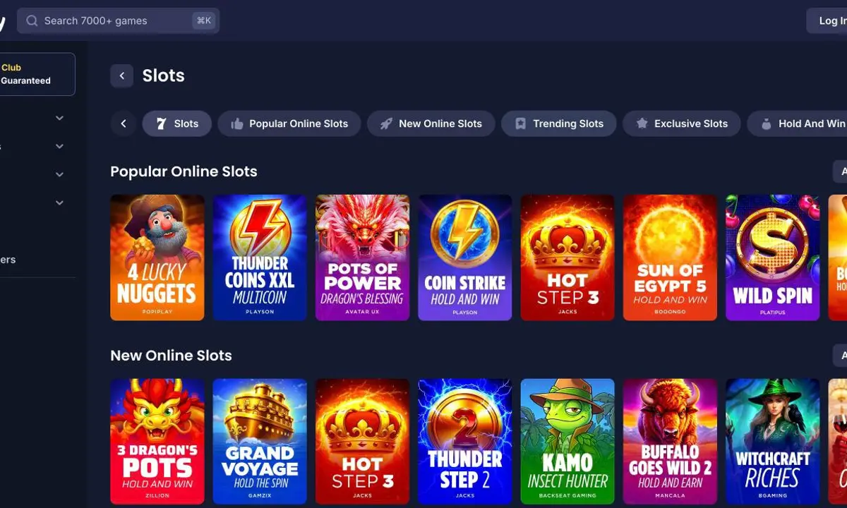 Cashy Casino slots lobby with the rows Popular Online Slots and New Online Slots, each game tile naming its studio