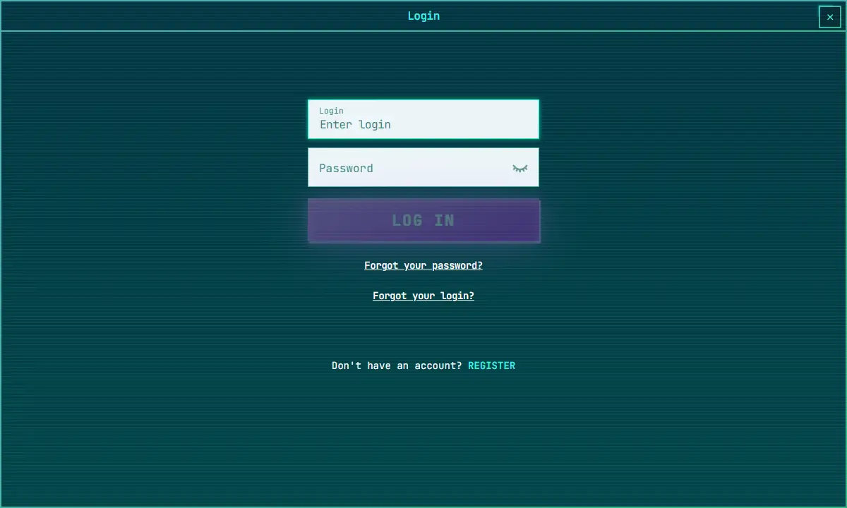 Leeres Login-Fenster von PowerUp Casino mit Feldern für Login und Passwort und Links für vergessene Zugangsdaten