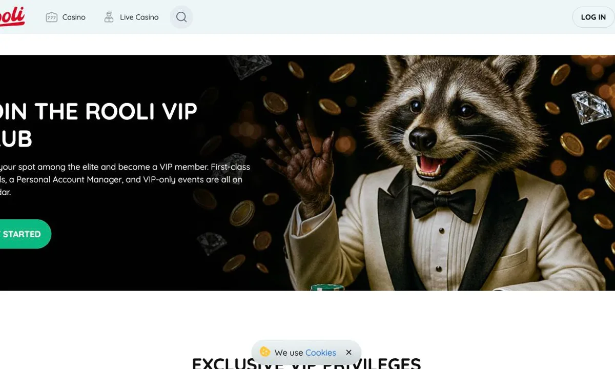 Rooli Casino VIP Club page headed Join the Rooli VIP Club, promising a personal account manager, first-class rewards and VIP-only events